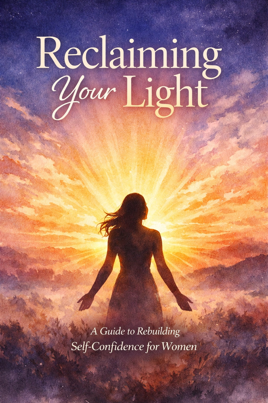 Book cover with silhouette of a woman standing in sunlight, symbolizing self-confidence for women.